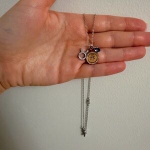 Swarovski Silver Necklace with Gold-Tone Coin and Blue Crystal